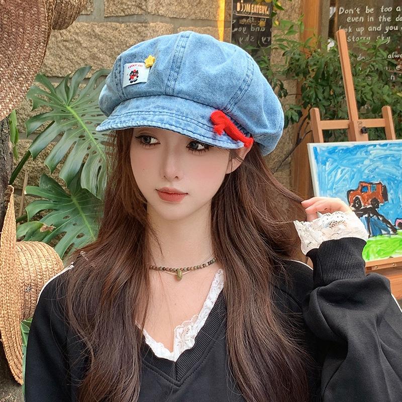 New face kitten bow beret sweet painter hat M（56-58cm）