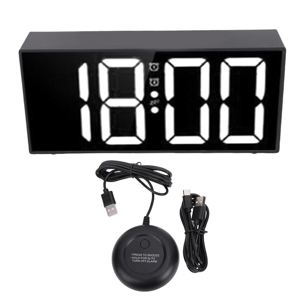 Lauter Doppelwecker 7,4 Zoll Spiegel LED 3 Modi Vibrationswecker mit Bettvibrator unter dem Kissen für Tiefschläfer
