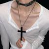 Neue Gothic Coole Y2K Holz Kreuz Anhänger Halsketten Unisex Schwarz Weiß Rot Hip Hop Charme Kette Choker Halskette Mode Schmuck