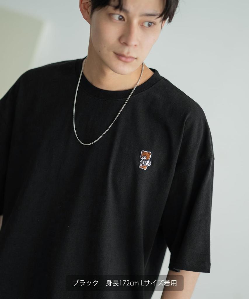 IMPROMES Casual SIDEWAYSTANCE Embroidered Skateboard Downer Bear Short Sleeve T-Shirt, Men's, Black