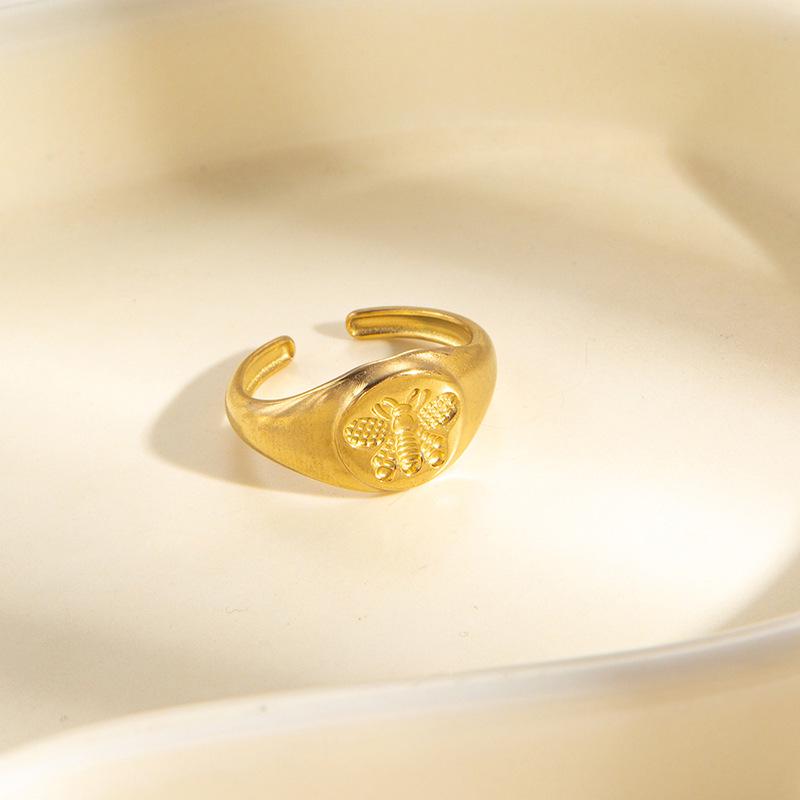 European-American Geometric Gold-Plated Stainless Steel Open Ring for Women