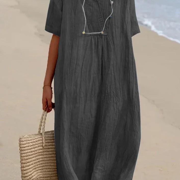 Dámské jednobarevné šaty z bavlny a lnu - Skladem