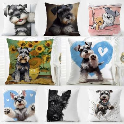 MMiniature Schnauzer Cushion Cover Washable Linen Pillowcase Soft  for Daily Sofa Bed Home Room Decor