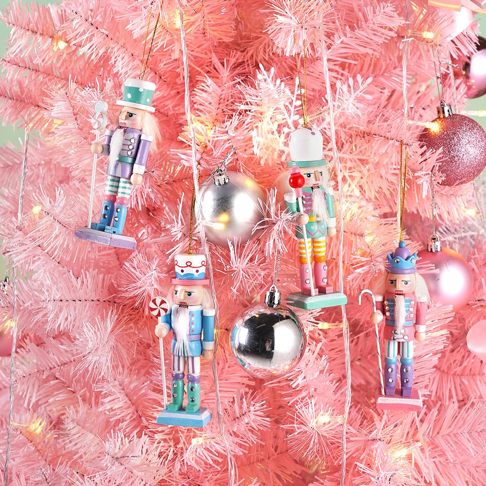 4Pcs Macaron Nutcracker pendant Painted Candy  Puppet Wooden Christmas Ornaments Holiday Party Home Decor Gift Xmas tree pendant