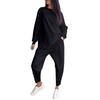 Women's Fashion Color Round Neck Long Sleeved Loose Irregular Sweatshirt Set