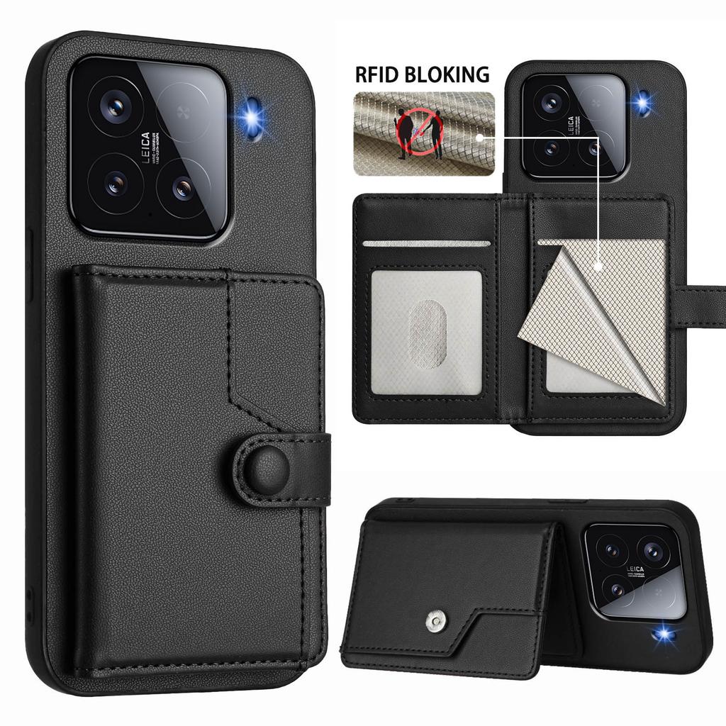For Xiaomi 15 Case RFID Blocking Card Holder Kickstand TPU + PU Leather Phone Back Cover