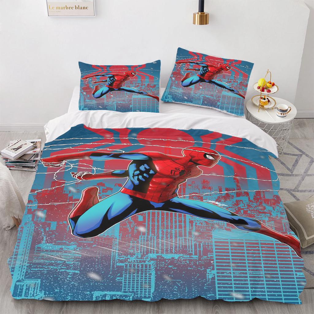 Marvel Spider-Man Duvet Cover Queen Size Bedding Set  Polyester 3-Piece Set 1 Quilt Cover Home Decor
