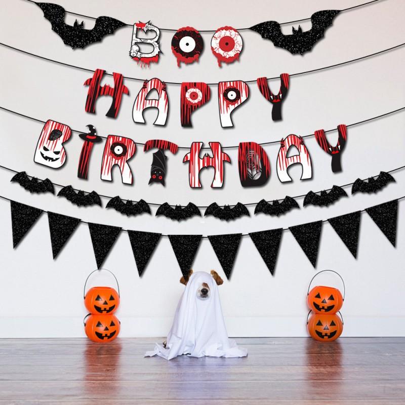 Halloween Decoration Bunting Set, Eyeball Banner Background Cloth, Cake Toppers, Birthday Party Supplies