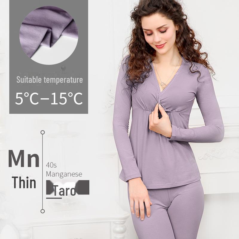 Maternity Fall Pajama Set - Nursing Friendly Cotton Thermal Wear for Pregnancy and Postpartum