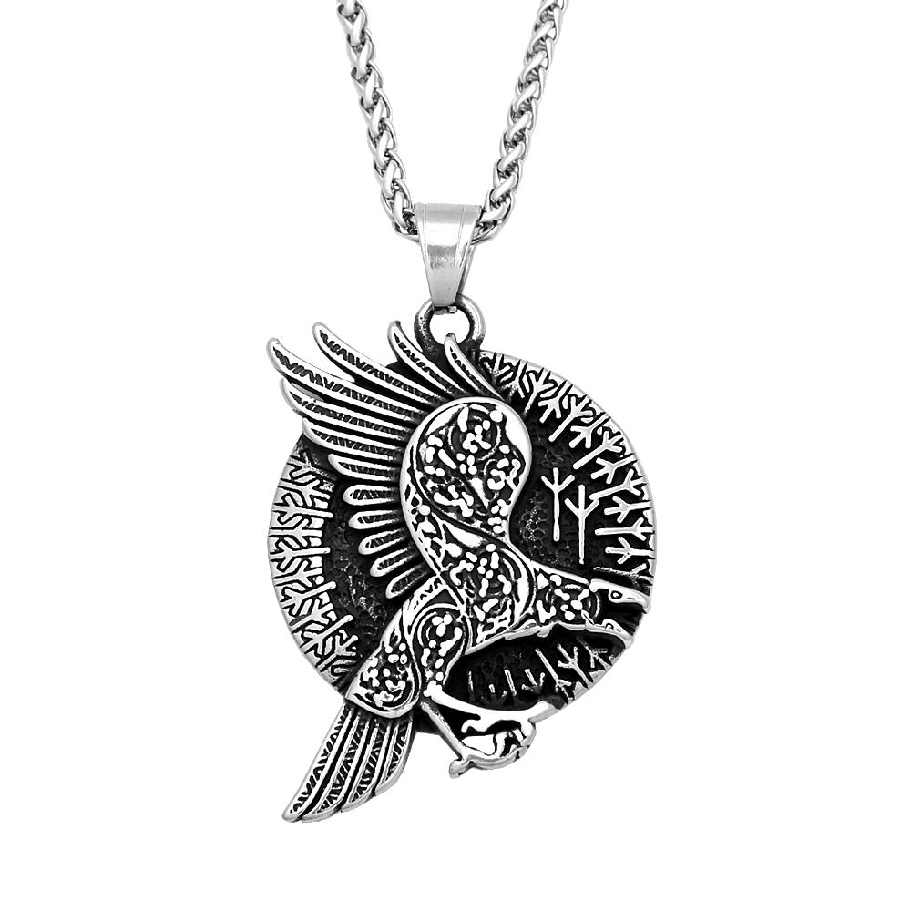 Punk Vintage Nordic Odin Crow Necklaces For Men Women Stainless Steel Viking Rune Pendant Amulet Jewelry Gifts Dropshipping