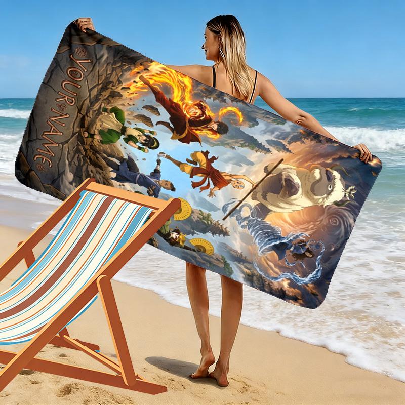 Name Custom TEAM AVATAR Cartoon Print Beach Towel, Large Soft Quick Dry Towel for Beach Camping Swimming