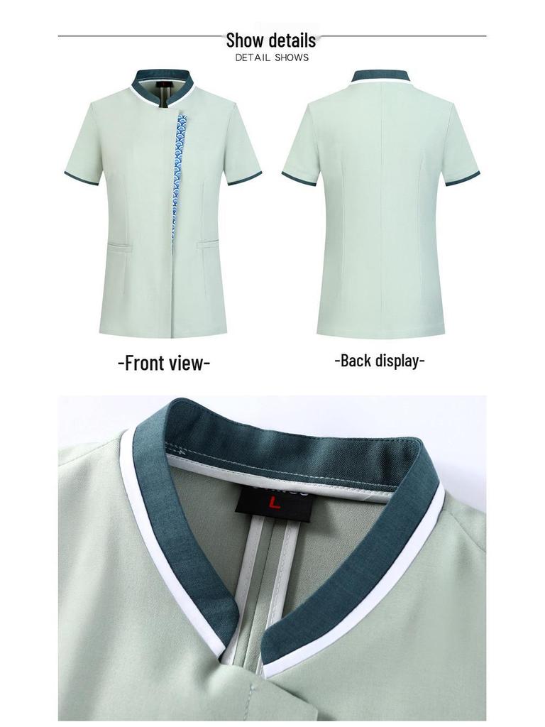 Chinese Style Short Sleeve Cleaning Uniform for Hotel and Office Staff