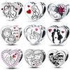 Copper Heart Shaped Warm Family Series Charms Beads Fit Original Fine Bracelets Diy Jewelry Gift Accessory
