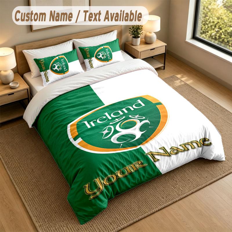 Bedding Set 1 Duvet Cover 2 Pillowcases Ireland Rugby Print Soft Bed Linen Bedroom Decor