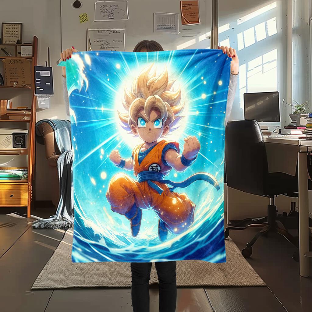 1PC Son Goku  Print Flannel Blanket, High Quality All Seasons, Home Decor, Warmth and Comfort, Perfect for Christmas Gifts