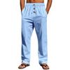 Herren Sommer Leinenhose Lässige Einfarbige Baggy-Hose Strand-Yogahose mit Taschen Elastischer Taille Kordelzug für den Alltag und Urlaub