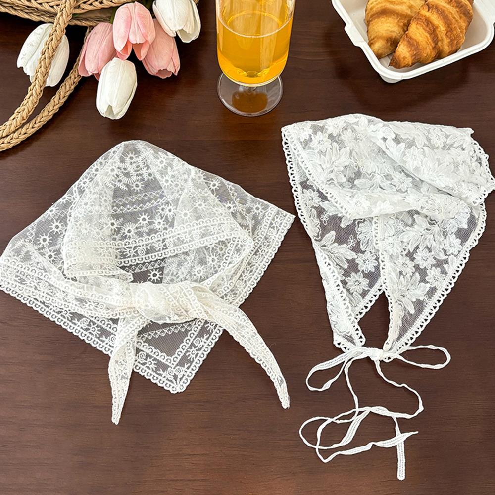 Retro Lace Scarf Bandana Headband Embroidered Hair Scarf Bohemia White Triangle Headscarf Womens Girl Floral Crochet Hair Bands