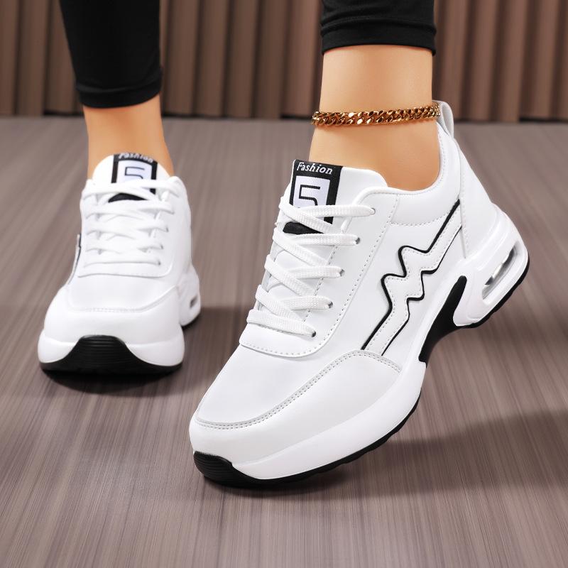 New Large-size Leather Dad Shoes for Women, Breathable and Versatile Thick-soled Heightening Sports and Leisure Shoes, Real Air Cushion
