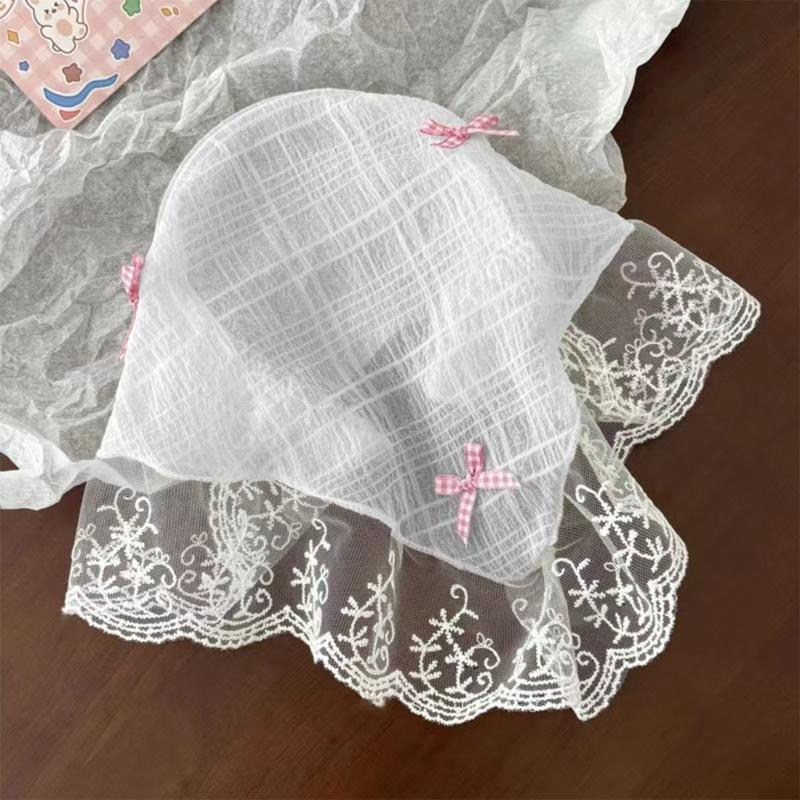 Triangular Head Scarf French Hair Bandana Tie Knotted Headscarf Vintage Headband Floral Lace Head Kerchief for Women