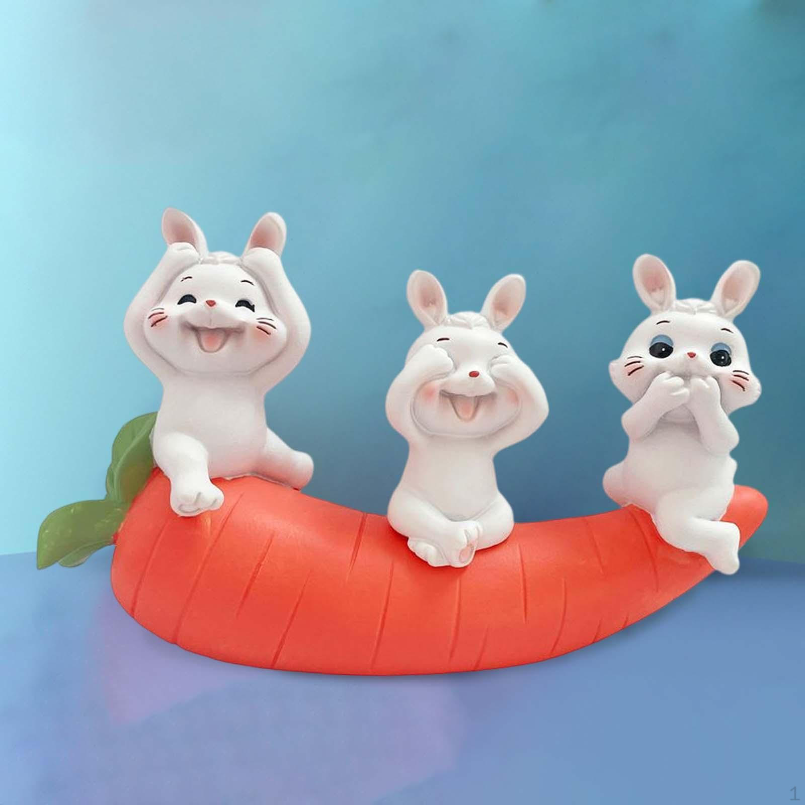 

Adorable Statue Bunny Decoration, Animal Figures Resin Carrot Figurines for Shelf Car 3Pieces