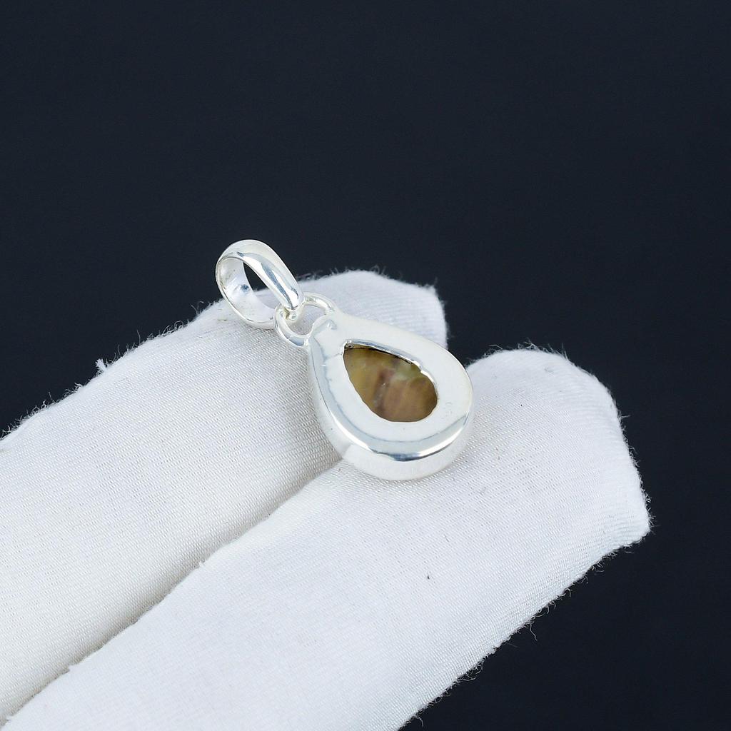 Natural Mother Of Pearl Gemstone Silver Pendant In 925 Sterling Silver - Handmade Pear Design, Everyday Wear Minimalist Jewelry Gift For Wife