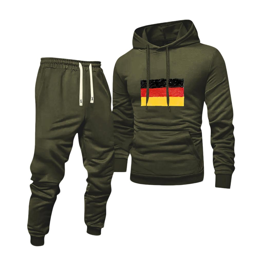 Men's Solid Color Flag Print Hooded Universal Versatile Hooded Sweatshirt Sweatpants Casual Sports Suit
