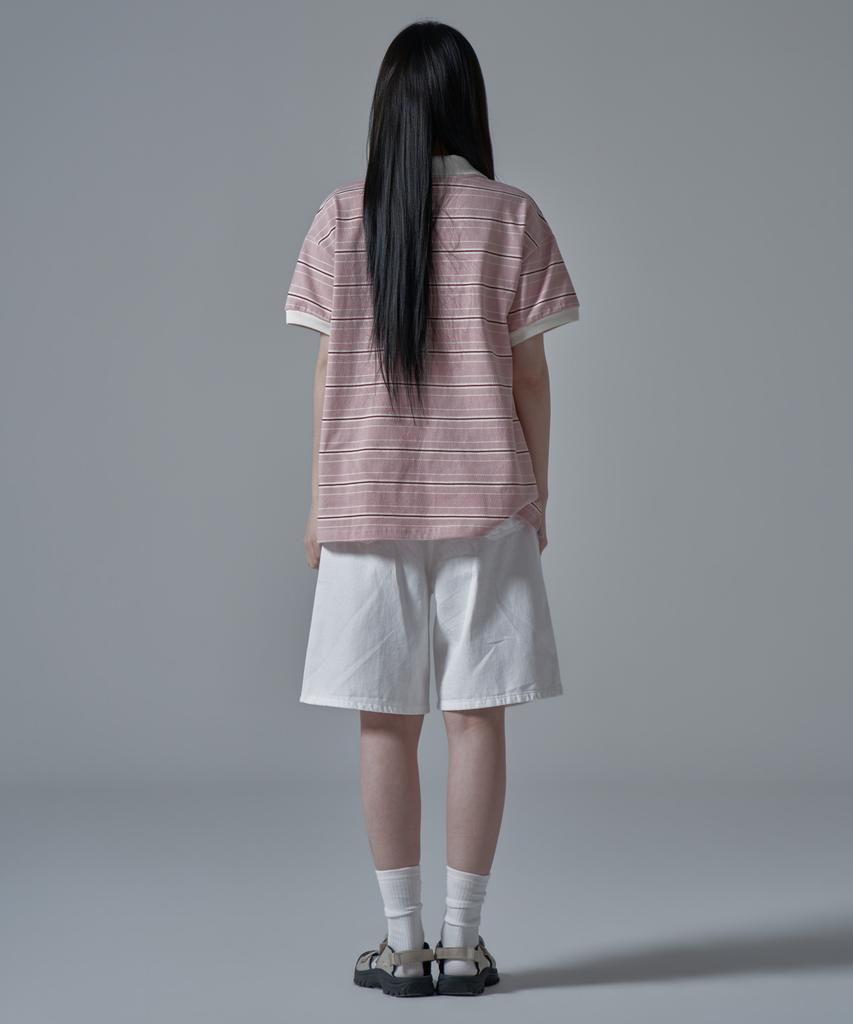 WAARFORWOMAN Wt-61 Rugby Half Collar Short Sleeve T-Shirt_Pink