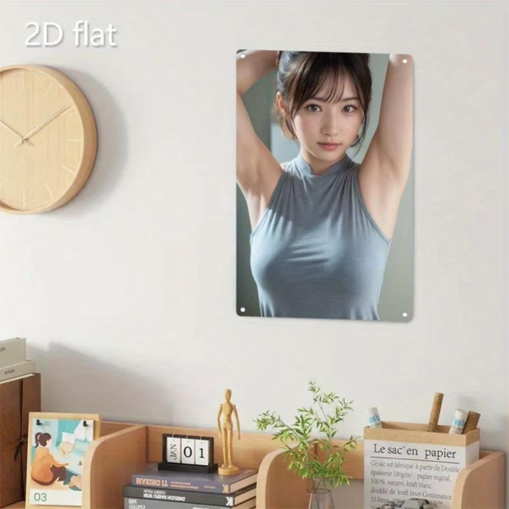 Metal Wall Art Portrait Light Blue Woman Figure Aluminum Plaque Home Bar Office Decor Gift
