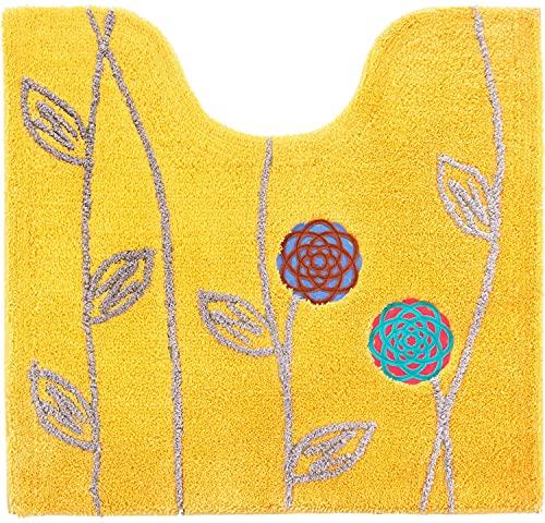 4-Piece Toilet Mat Set, Nordic Yellow, with Washing and Heated Lid, Slippers, and Paper Holder Cover, for Good Fortune, Oka Etoff Floral Design, Feng