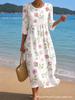 New floral art print casual vacation dress