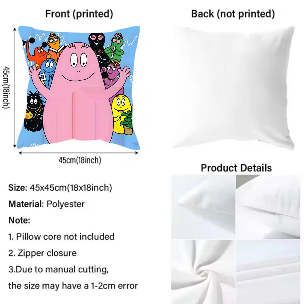 Cute cartoon B-B-Barbapapas Cushion Cover Reversible Plush Pillow Cover – For car, sofa, bedroom, perfect as a gift.