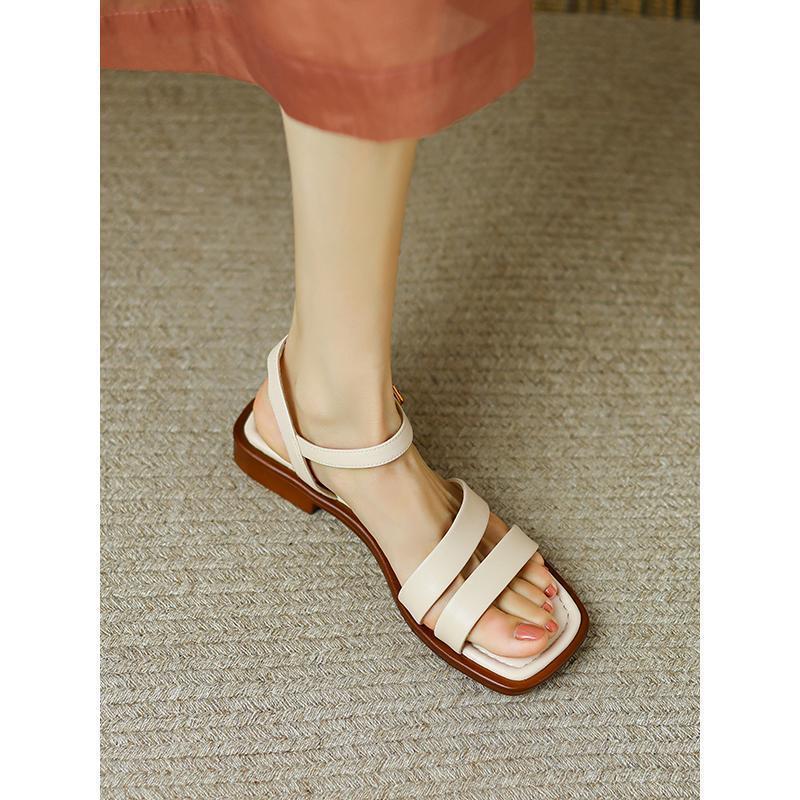 White simple one-word sandals women's summer 2025 summer new open-toed flat-soled large-size Roman women's sandals