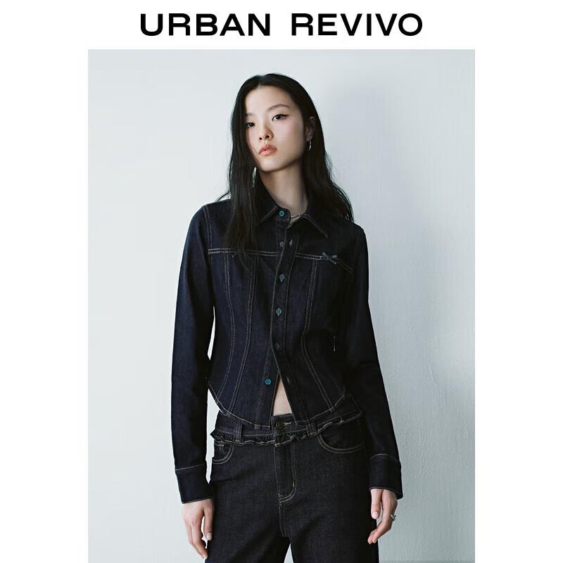 UR Women s Retro Washed Denim Turn-down Collar Shirt XS