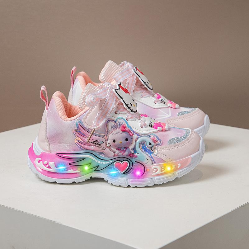 

Cartoon Shiny Shoes, Glowing Shoes, Girl s School Shoes, Net Surface Sports Shoes, Rotating 23 розовый