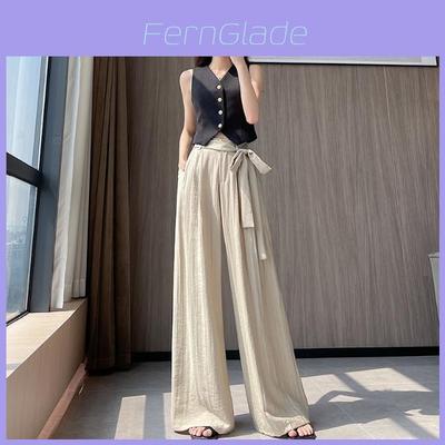 Womens Casual Wide Leg Pants With White Strap Design For Summer Comfort