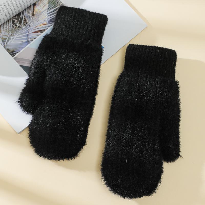 Gloves female winter cute student thickened couple male plush cycling cold warm full finger gloves