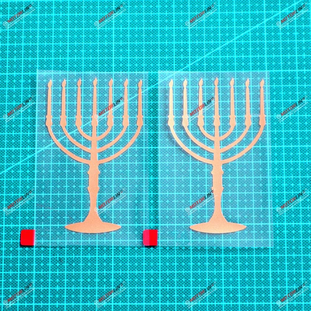 2X Gold 4   Menorah Jewish Israel Jew Car Vinyl Decal Bumper Sticker 7 Branch