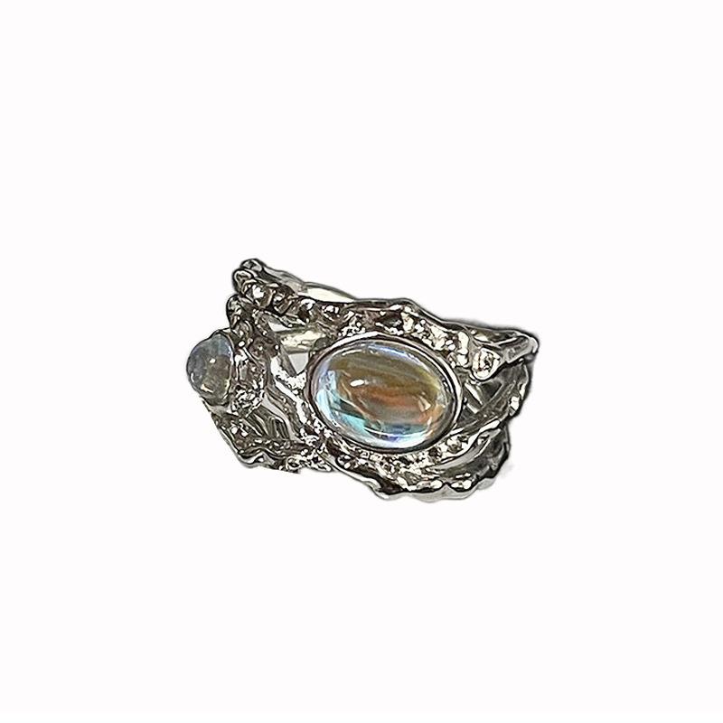 Moonstone Opening Niche Design Sense Personality Simplicity French Irregular High Sense Index Finger Ring