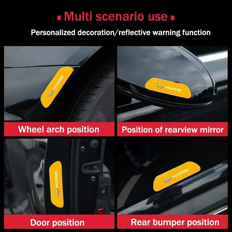 4pcs Car Door Sticker Reflective Safety Warning Mark Decoration Decals For Hyundai NLINE I30 I20 I10 Venue Tucson Ioniq IX35 I40