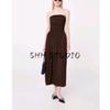 Summer New Arrival Women's Clothing Seaside Vacation Style Brown Patchwork Bandeau Slim-Fit Ruched Dress 87039213