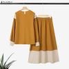 ZANZEA Women Long Sleeve Blouse and Skirts Casual Two Piece Suit Sets