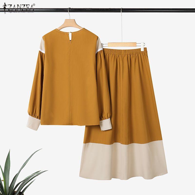 ZANZEA Women Long Sleeve Blouse and Skirts Casual Two Piece Suit Sets