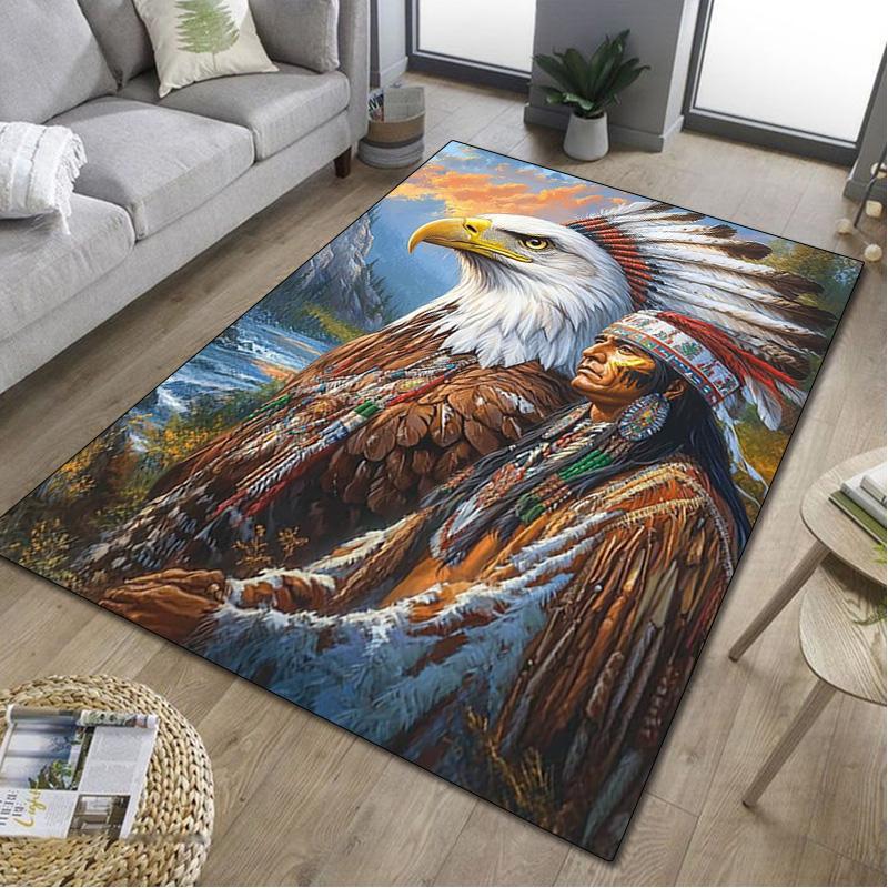 1 Stück Native American Teppich - Heimteppich Bürodekorativer Teppich Für Wohnzimmer Schlafzimmer Fußmatte Bodenteppich Computerstuhl Bereichsteppich