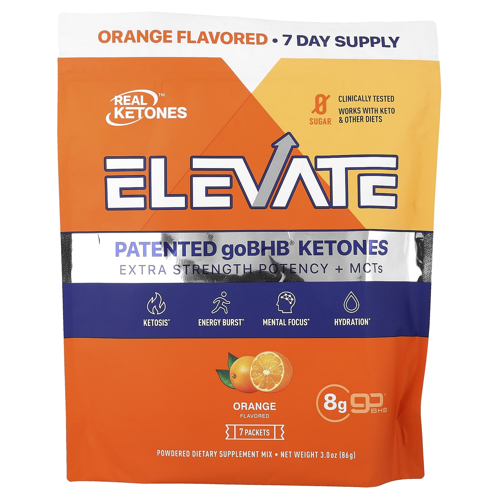 

Real Ketones, Elevate, Orange, 7 Pack, 12.3g (0.43oz) Each