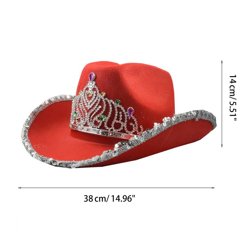 Vintage Prom Party Sequin Crown Cowboy Hat Christmas Hat Big Brim Hat Jazz Top Hat Costumes for Fancy Dress Parties