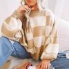 Women's Checked Knit Sweater, Round Neck Long Sleeve Relaxed Fit Pullover