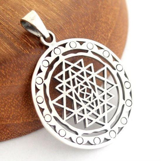 Yantra, Indian Hinduism, Amulet, Divine Geometry, Pendant Top, Silver