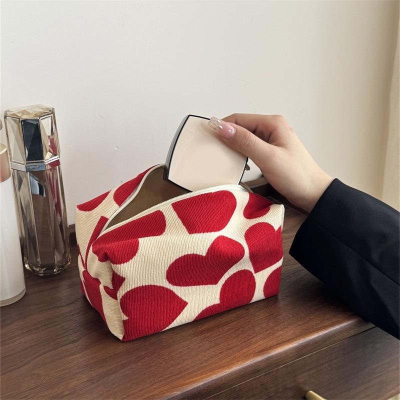 Corduroy Heart Pillow Bag Cosmetic Bag Cute Skincare Storage Bag