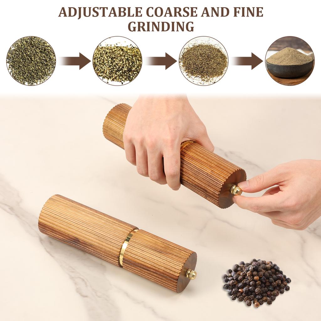 Salt and Pepper Grinder Set Wooden Manual Salt Pepper Grinder with Tray Adjustable Coarseness Pepper Mill Set for Kitchen Gadget