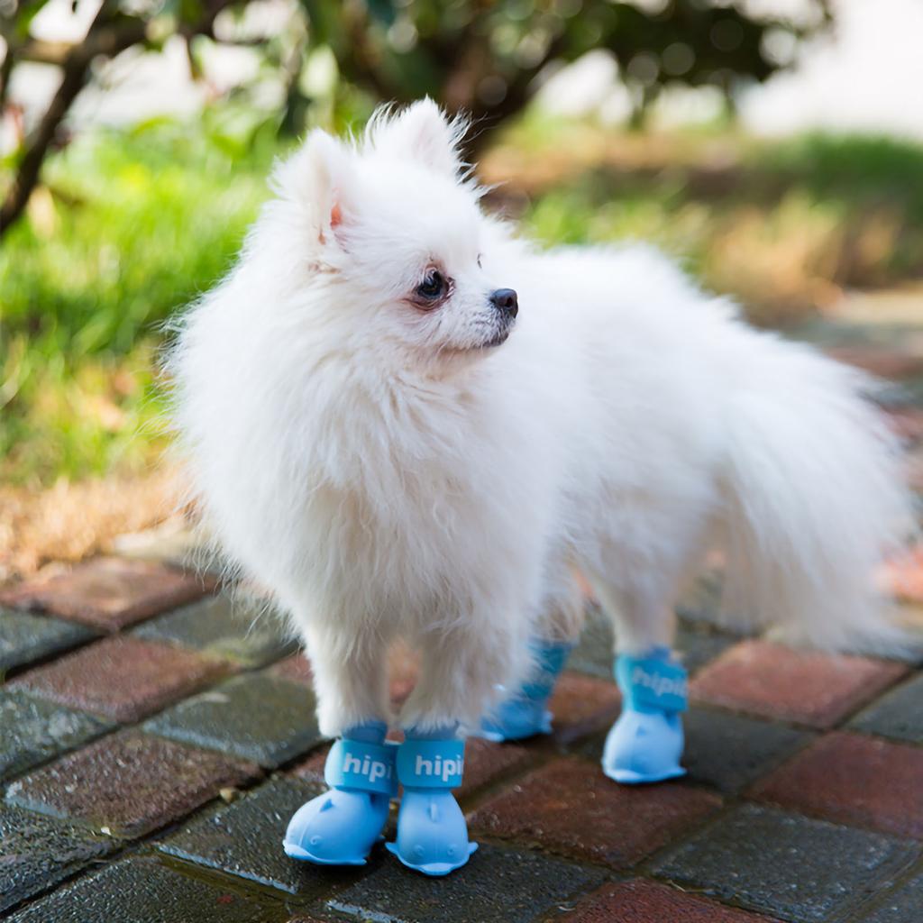 Pet Boots Cute Cartoon Waterproof Silicone Dog Rain Shoes with Hook and Loop for Pomeranian Bichon
